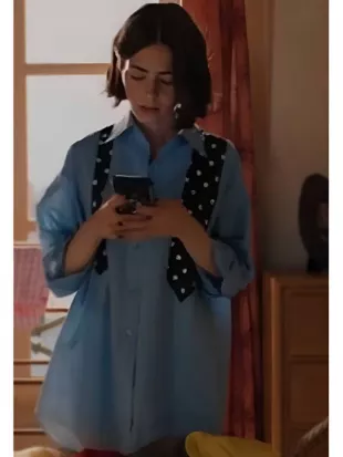 Emily In Paris S5 Lily Collins Polka Dot Tie Print Shirt