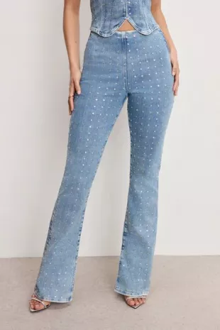 Dolly Crystal Denim Pull on Pants