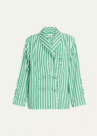 Cord Embroidered Striped Cotton Jacket