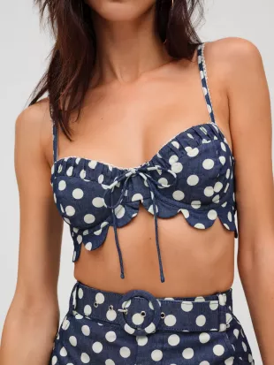 Dolly Denim Dot Bra Top in Indigo