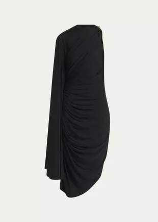 Frog Draped Matte Viscose Jersey Cape Dress