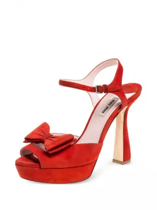 120 mm Bow Embellished Platform Sandals in Red