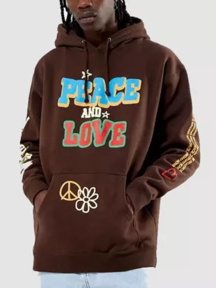 Peace and Love Brown Hoodie