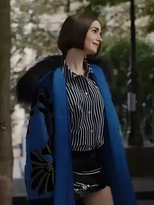 Emily In Paris S05 Lily Collins Blue Printed Coat