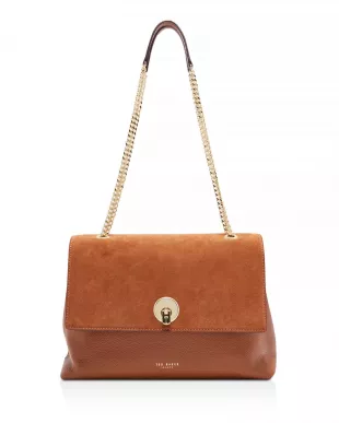 Sophina Circle Lock Suede Shoulder Bag