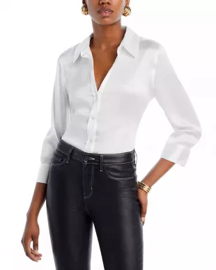 Dani Three-Quarter Sleeve Silk Shirt in Ivory