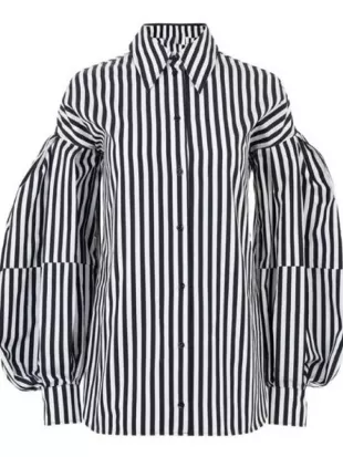 Emily In Paris S5 Lily Collins Striped Puff Sleeve Shirt