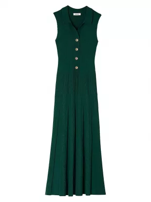 Knit Dress with Polo Neck in Dark Green