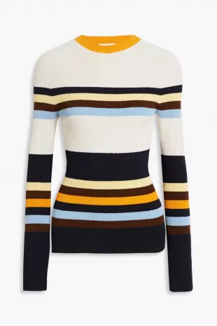 Striped ribbed cotton-blend sweater