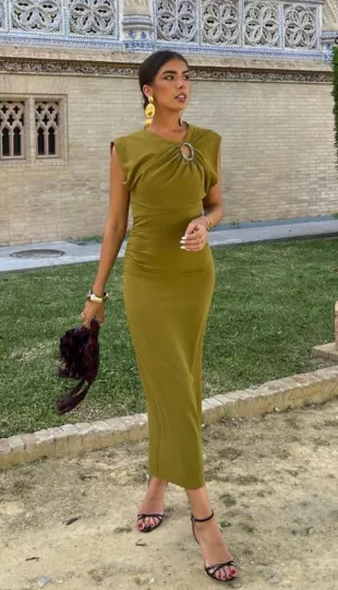 Midi Dress with Golden Applique