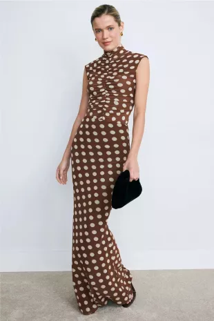 Tegan Maxi Skirt in Chocolate Halo Dot