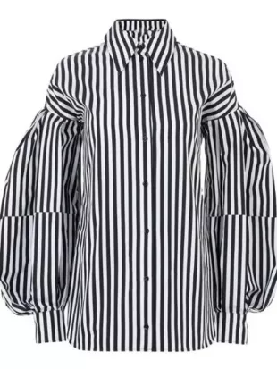 Emily In Paris S5 Lily Collins Striped Puff Sleeve Shirt