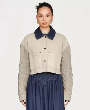 Knit Sleeve Crop Chore Jacket
