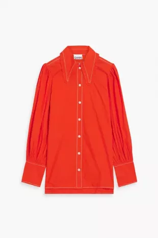 Ruffle Trimmed Cotton Poplin Shirt