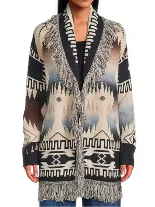 Happys Place S02 Reba McEntire Fringe Western Print Cardigan
