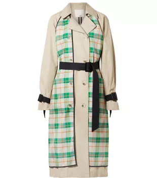 Hani Convertible Check Paneled Cotton Twill Trench Coat