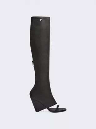 Oblique Wedged Leather Tall Boots