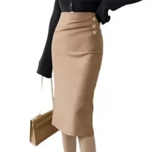 Retro Skirt High Waist Office Straight Midi Skirt