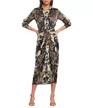 Adriana Collared Tie Waist Midi Dress