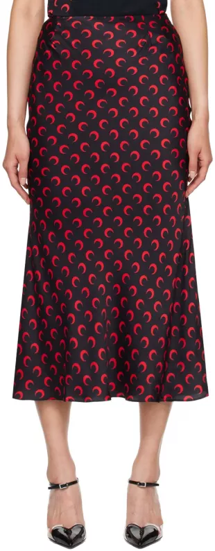 Crescent Moon Print Midi Skirt