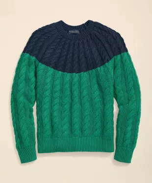 Supima® Cotton Cable Contrast-Yoke Sweater