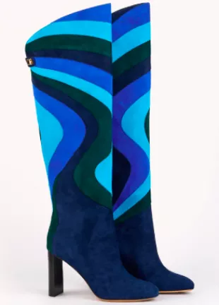 Aurora High Heel Suede Patchwork Blue Boots