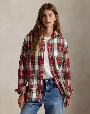 Relaxed Fit Plaid Cotton Twill Shirt