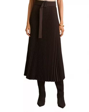 Ava Pleated Midi Skirt in Chocolate Brown