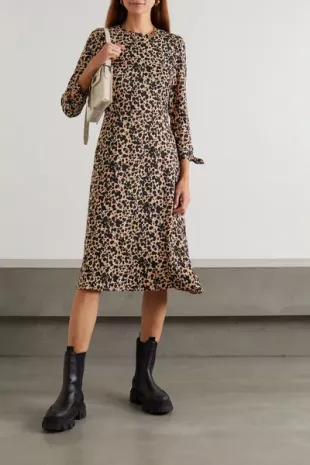 Port Print Long Sleeve Midi Dress