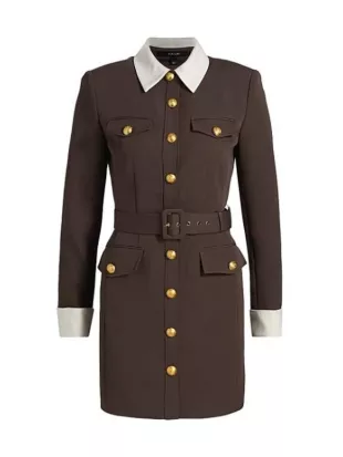 Elsbeth S03 Sarah Steele Brown Belted Mini Shirtdress