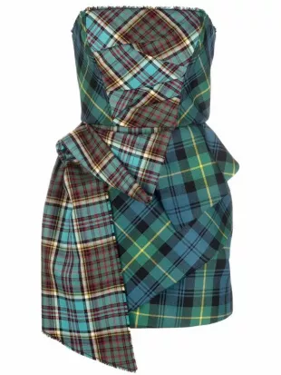 Serafini Tartan Check Strapless Mini Dress