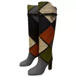 Leather Patchwork Studded Knee High Boots