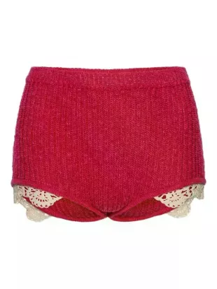 Crochet Trimmed Knitted Cashmere Shorts