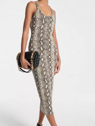 Snake Print Stretch Jersey Racerback Dress