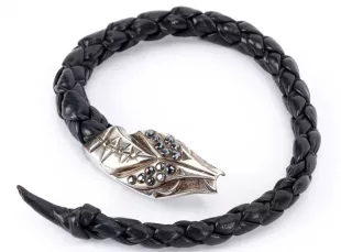 Vintage Silver Snakebite Leather Collar