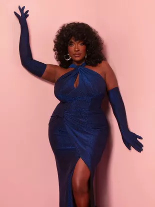 Golden Era Gown and Glove Set in Midnight Blue Sparkle