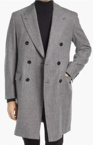 Sheppard Herringbone Wool Double Breasted Overcoat