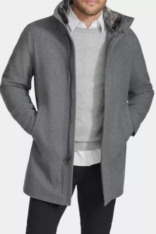 Walking Wool Blend Coat with Faux Fur Trim