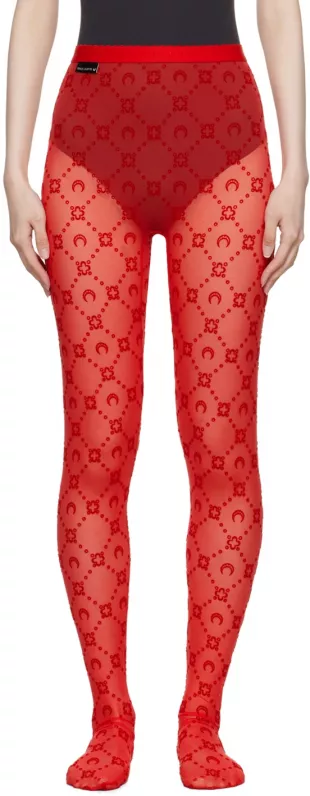 Recycled Monogram Flocked Mesh Tights in Red