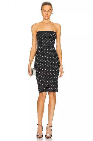 Crystal Logo Strapless Midi Dress