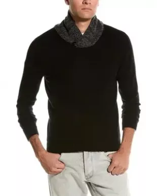 Marled Trim Cashmere Shawl Collar Sweater