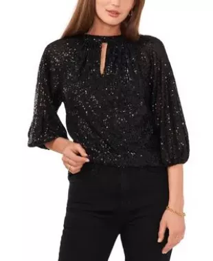 Sequin Keyhole Detail Raglan Sleeve Top