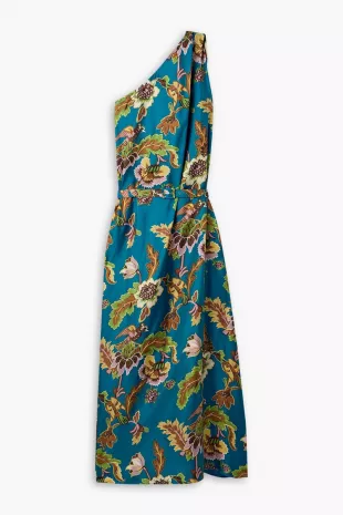 Roy One Shoulder Printed Silk Twill Maxi Dress .