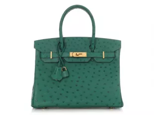 Vert Vertigo Ostrich Birkin 30 Gold Hardware
