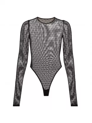 Polka-Dot Sheer Mesh Bodysuit