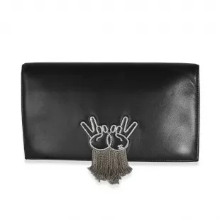 Black Crystal Peace Sign Embellished Clutch