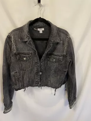 Women’s Large Short Black Denim Jacket With Rhinestones