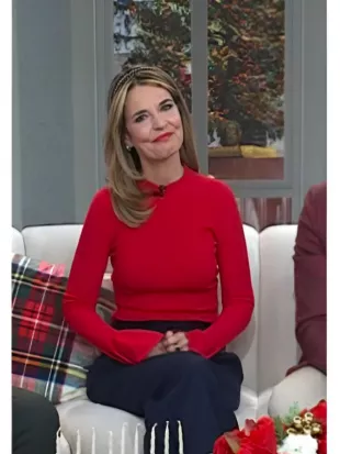 The Today Show 2025 Savannah Guthrie Red Bell Sleeve Knit Sweater Top