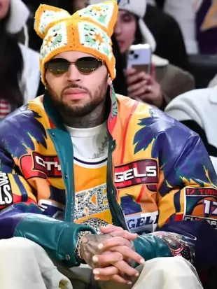 Chris Brown LA Lakers Game Leather Jacket