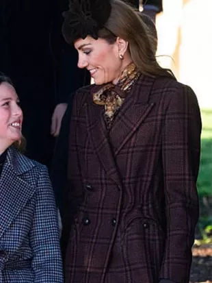Kate Middleton Christmas Morning 2025 Brown Tartan Coatdress